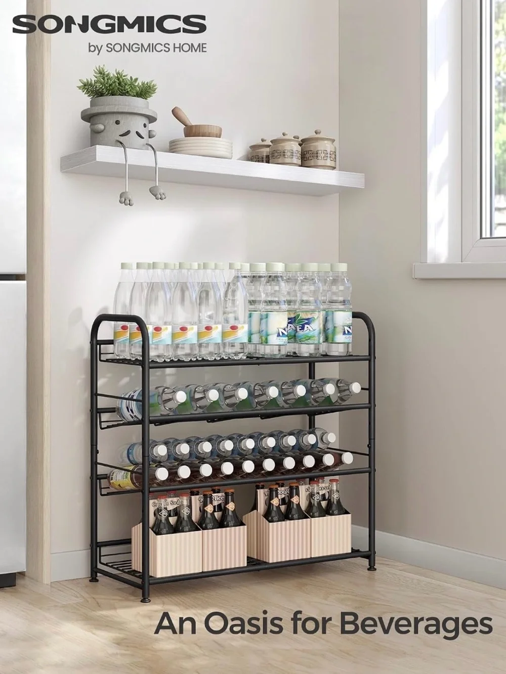 SONGMICS Stackable Shoe Rack, 4 Tier Metal Shoes Rack Storage Shelf, Holds up to
